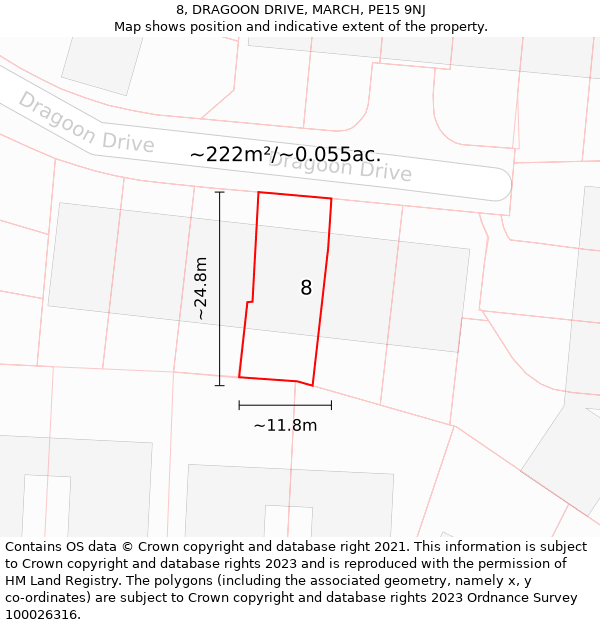 8, DRAGOON DRIVE, MARCH, PE15 9NJ: Plot and title map