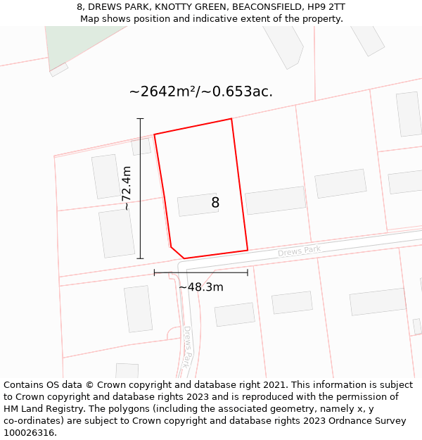 8, DREWS PARK, KNOTTY GREEN, BEACONSFIELD, HP9 2TT: Plot and title map