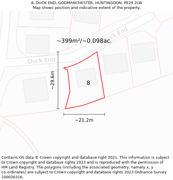 8, DUCK END, GODMANCHESTER, HUNTINGDON, PE29 2LW: Plot and title map