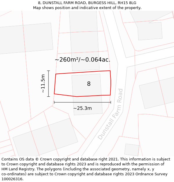 8, DUNSTALL FARM ROAD, BURGESS HILL, RH15 8LG: Plot and title map