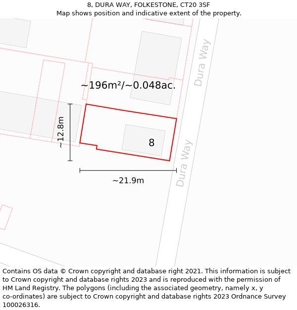 8, DURA WAY, FOLKESTONE, CT20 3SF: Plot and title map