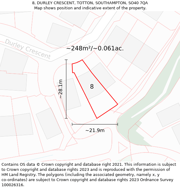 8, DURLEY CRESCENT, TOTTON, SOUTHAMPTON, SO40 7QA: Plot and title map