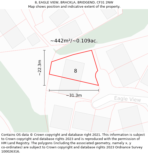 8, EAGLE VIEW, BRACKLA, BRIDGEND, CF31 2NW: Plot and title map