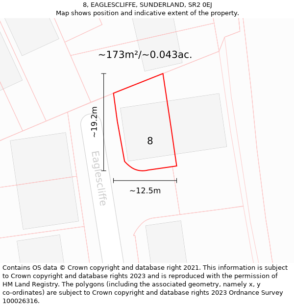 8, EAGLESCLIFFE, SUNDERLAND, SR2 0EJ: Plot and title map