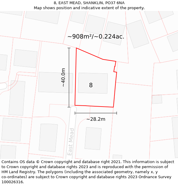 8, EAST MEAD, SHANKLIN, PO37 6NA: Plot and title map