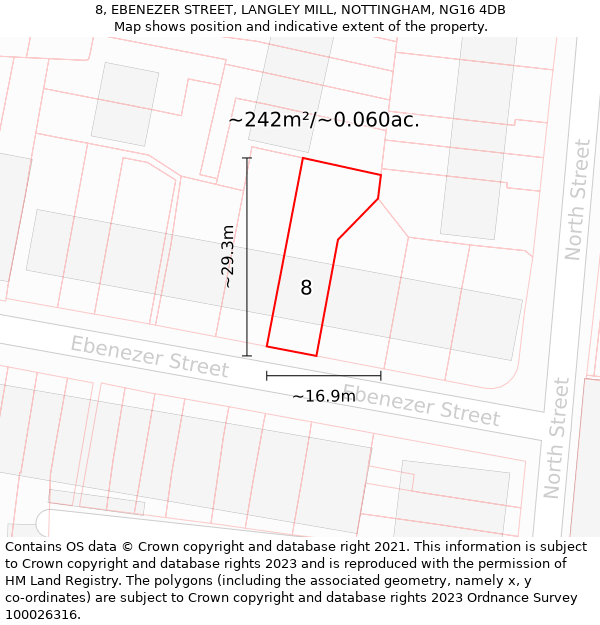 8, EBENEZER STREET, LANGLEY MILL, NOTTINGHAM, NG16 4DB: Plot and title map