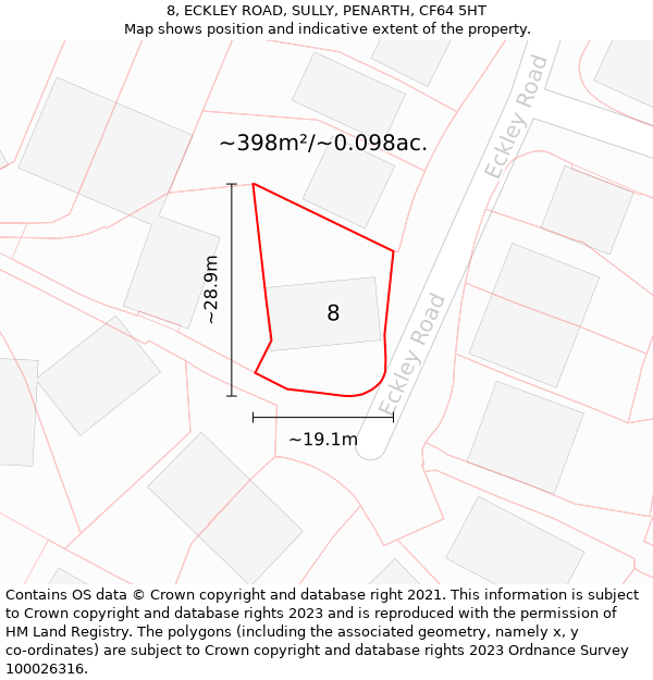 8, ECKLEY ROAD, SULLY, PENARTH, CF64 5HT: Plot and title map