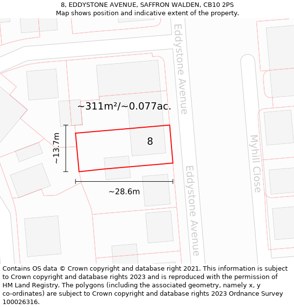 8, EDDYSTONE AVENUE, SAFFRON WALDEN, CB10 2PS: Plot and title map