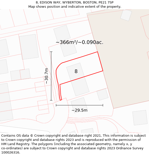 8, EDISON WAY, WYBERTON, BOSTON, PE21 7SP: Plot and title map