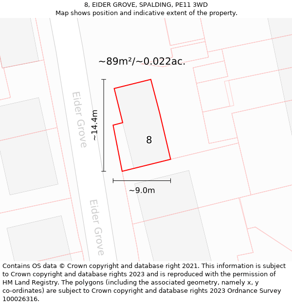 8, EIDER GROVE, SPALDING, PE11 3WD: Plot and title map