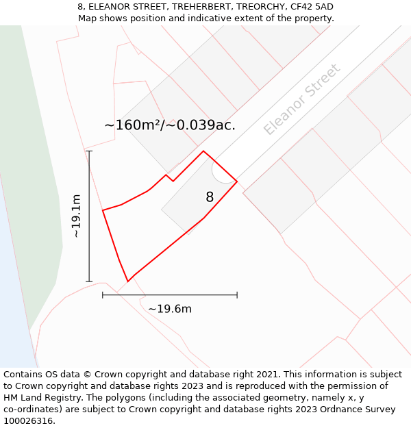 8, ELEANOR STREET, TREHERBERT, TREORCHY, CF42 5AD: Plot and title map
