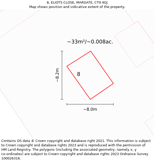 8, ELIOTS CLOSE, MARGATE, CT9 4GJ: Plot and title map