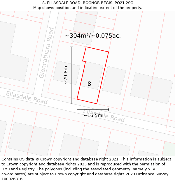 8, ELLASDALE ROAD, BOGNOR REGIS, PO21 2SG: Plot and title map