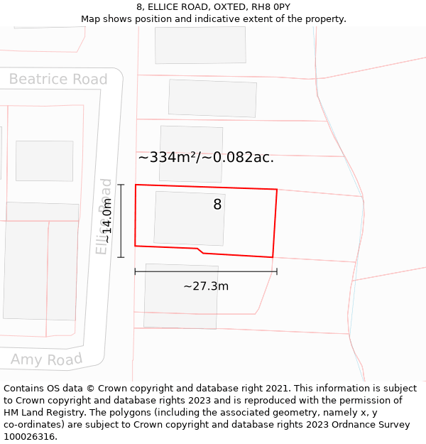 8, ELLICE ROAD, OXTED, RH8 0PY: Plot and title map