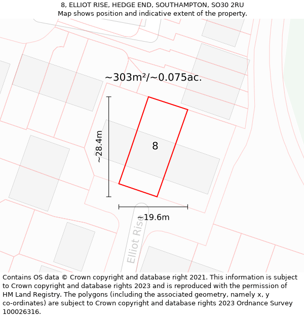 8, ELLIOT RISE, HEDGE END, SOUTHAMPTON, SO30 2RU: Plot and title map