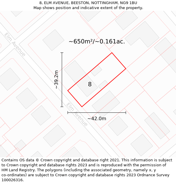 8, ELM AVENUE, BEESTON, NOTTINGHAM, NG9 1BU: Plot and title map