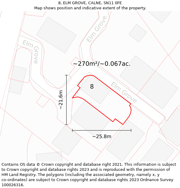 8, ELM GROVE, CALNE, SN11 0FE: Plot and title map