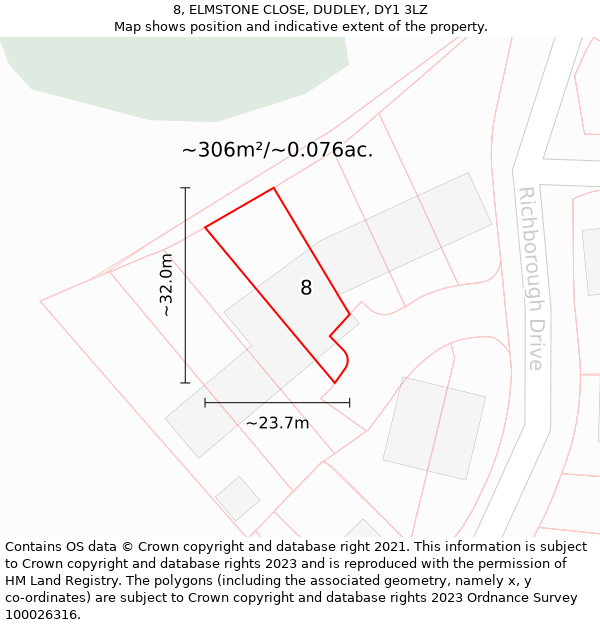 8, ELMSTONE CLOSE, DUDLEY, DY1 3LZ: Plot and title map