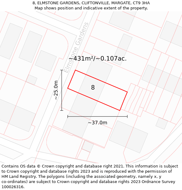 8, ELMSTONE GARDENS, CLIFTONVILLE, MARGATE, CT9 3HA: Plot and title map