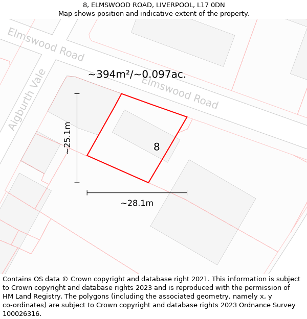 8, ELMSWOOD ROAD, LIVERPOOL, L17 0DN: Plot and title map