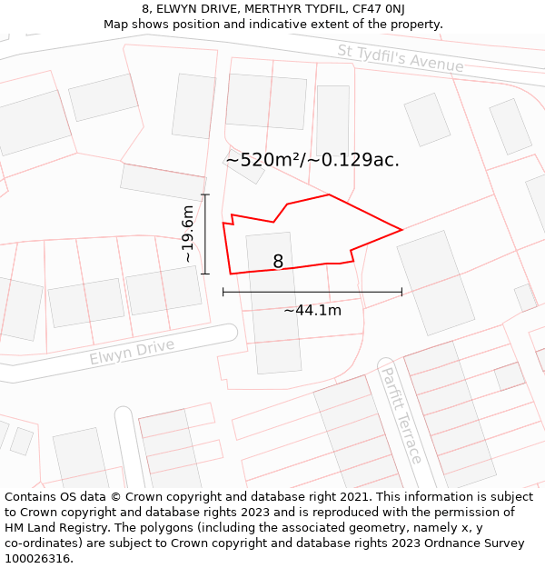 8, ELWYN DRIVE, MERTHYR TYDFIL, CF47 0NJ: Plot and title map