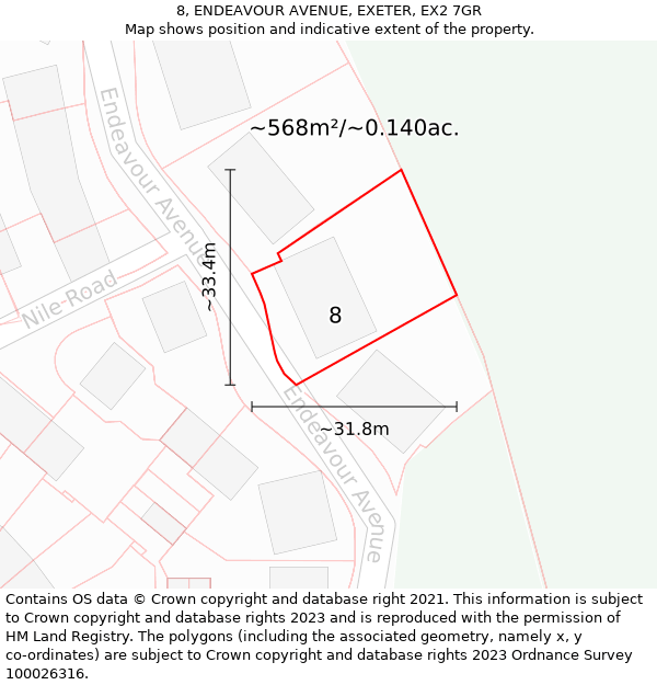 8, ENDEAVOUR AVENUE, EXETER, EX2 7GR: Plot and title map