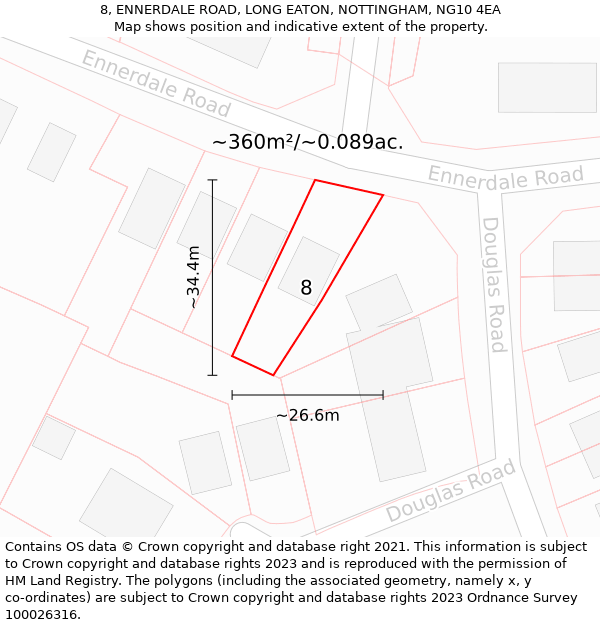 8, ENNERDALE ROAD, LONG EATON, NOTTINGHAM, NG10 4EA: Plot and title map