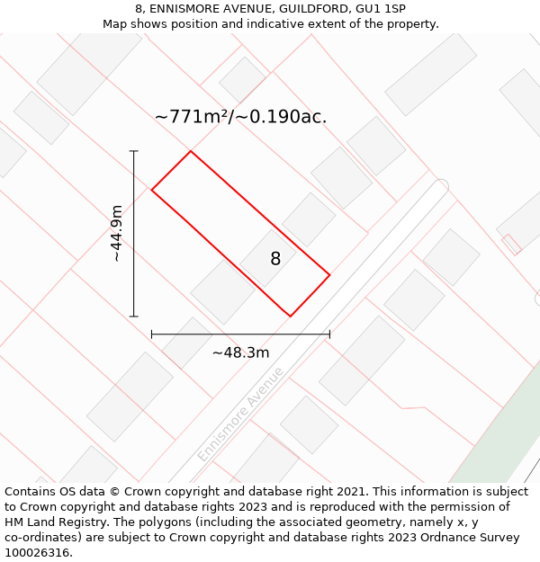 8, ENNISMORE AVENUE, GUILDFORD, GU1 1SP: Plot and title map