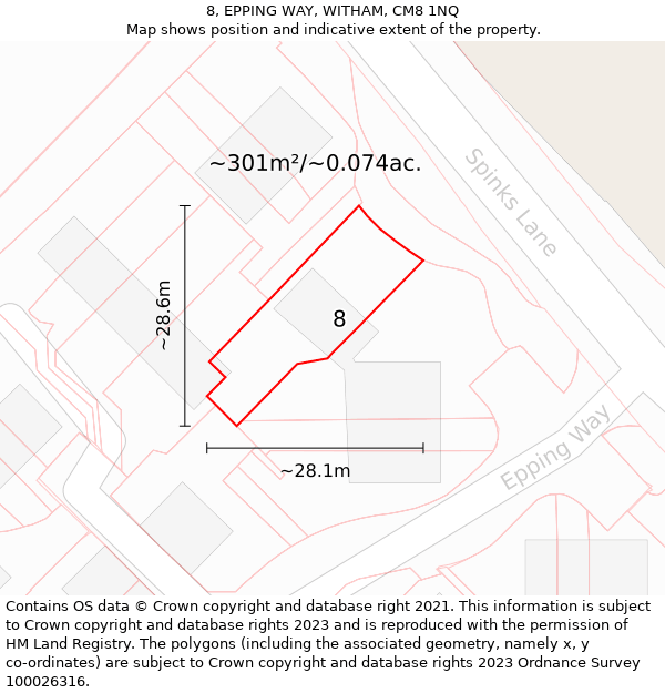 8, EPPING WAY, WITHAM, CM8 1NQ: Plot and title map