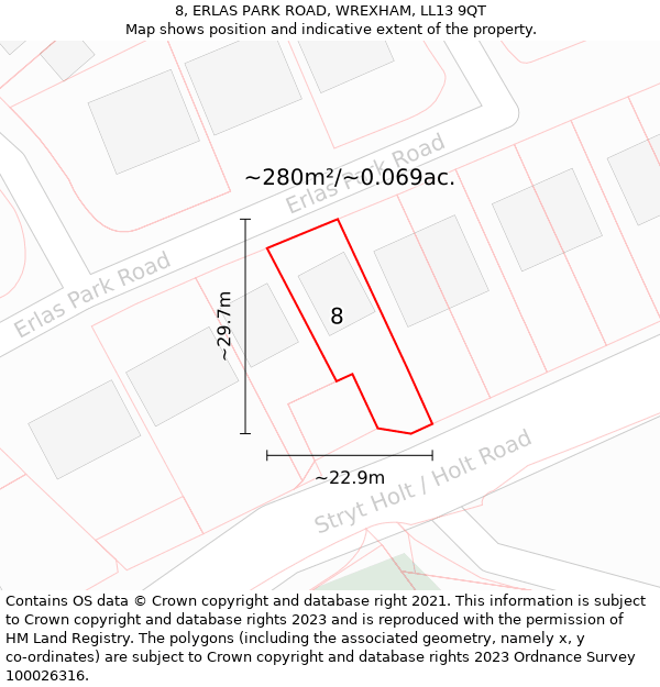 8, ERLAS PARK ROAD, WREXHAM, LL13 9QT: Plot and title map