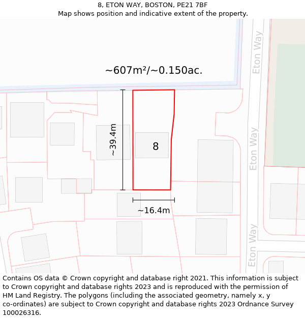 8, ETON WAY, BOSTON, PE21 7BF: Plot and title map