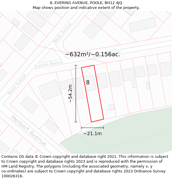 8, EVERING AVENUE, POOLE, BH12 4JQ: Plot and title map