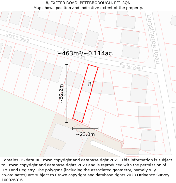 8, EXETER ROAD, PETERBOROUGH, PE1 3QN: Plot and title map
