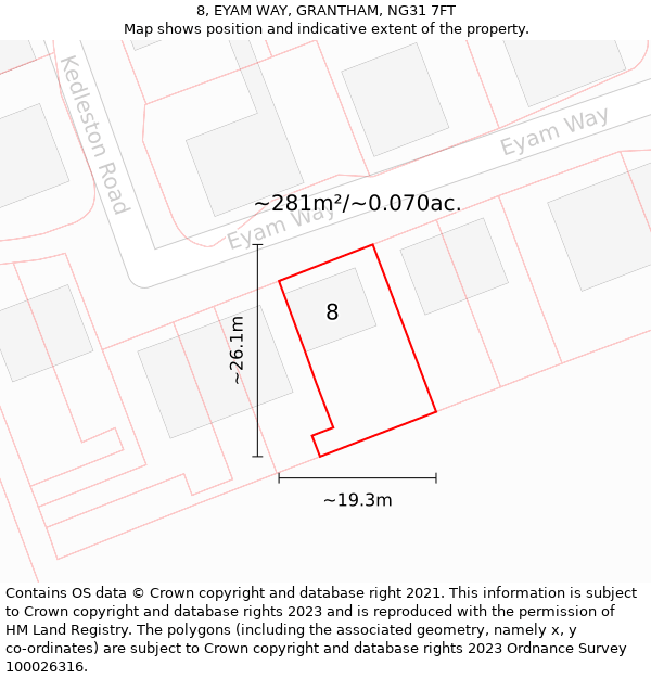 8, EYAM WAY, GRANTHAM, NG31 7FT: Plot and title map