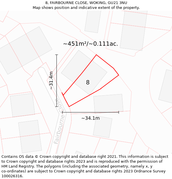 8, FAIRBOURNE CLOSE, WOKING, GU21 3NU: Plot and title map