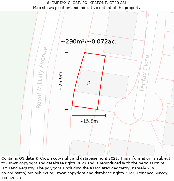 8, FAIRFAX CLOSE, FOLKESTONE, CT20 3SL: Plot and title map