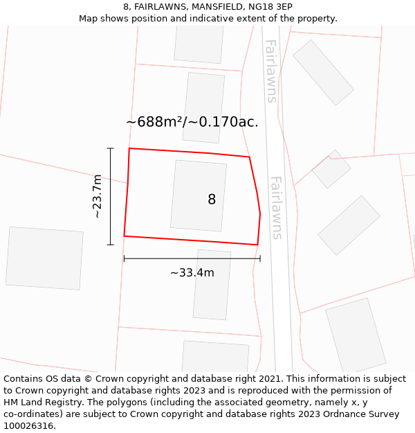 8, FAIRLAWNS, MANSFIELD, NG18 3EP: Plot and title map