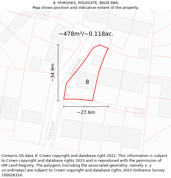 8, FAIROAKS, POLEGATE, BN26 6NG: Plot and title map