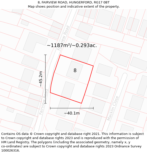 8, FAIRVIEW ROAD, HUNGERFORD, RG17 0BT: Plot and title map