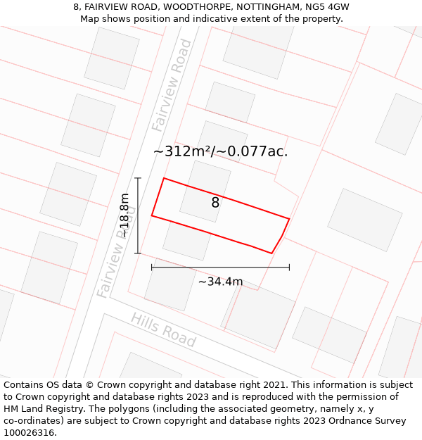 8, FAIRVIEW ROAD, WOODTHORPE, NOTTINGHAM, NG5 4GW: Plot and title map