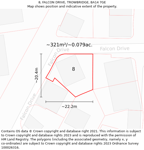 8, FALCON DRIVE, TROWBRIDGE, BA14 7GE: Plot and title map