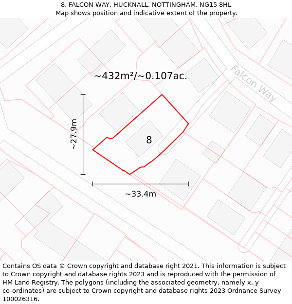 8, FALCON WAY, HUCKNALL, NOTTINGHAM, NG15 8HL: Plot and title map