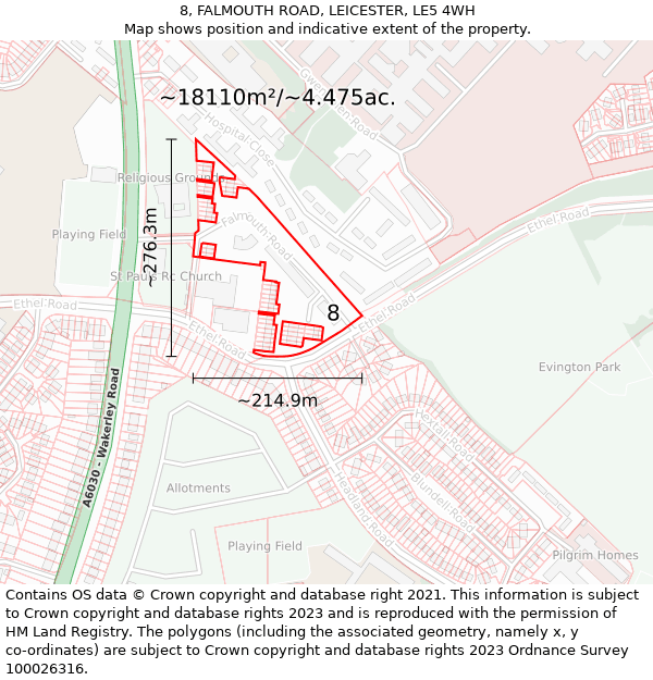 8, FALMOUTH ROAD, LEICESTER, LE5 4WH: Plot and title map