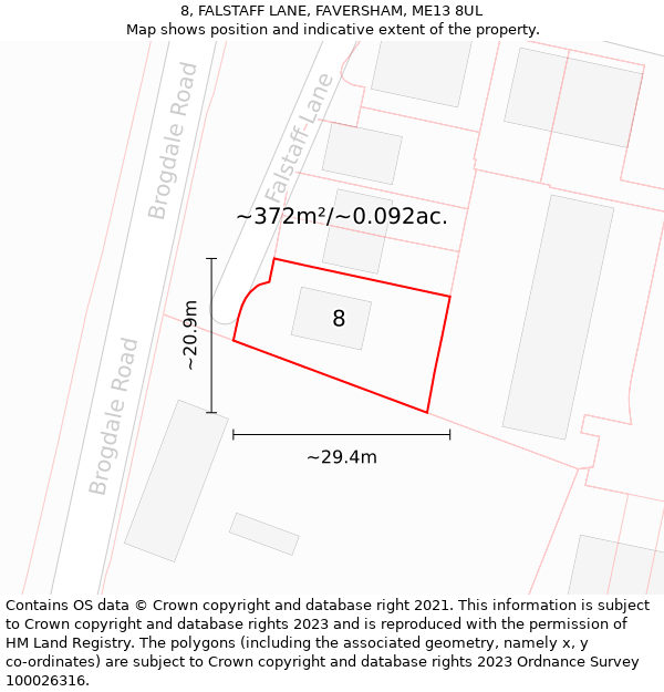 8, FALSTAFF LANE, FAVERSHAM, ME13 8UL: Plot and title map