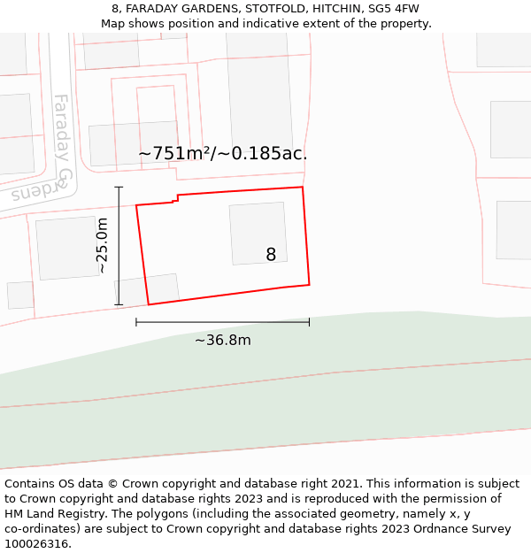 8, FARADAY GARDENS, STOTFOLD, HITCHIN, SG5 4FW: Plot and title map