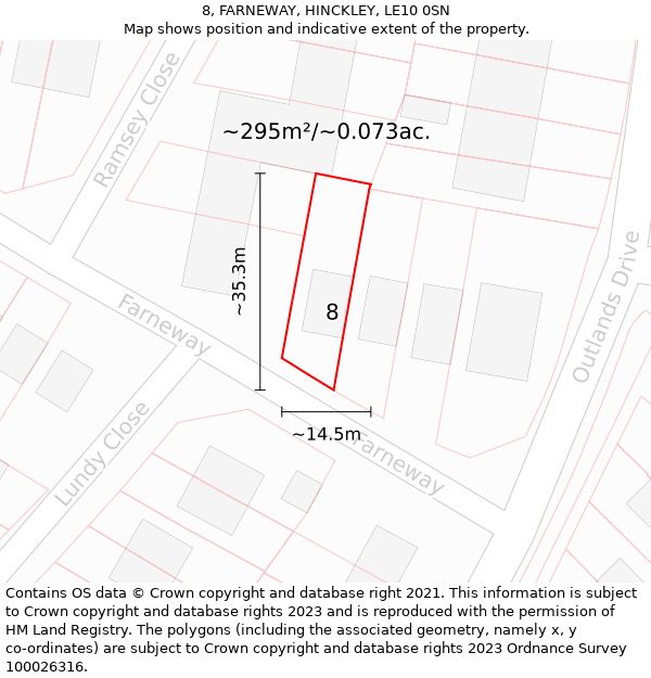 8, FARNEWAY, HINCKLEY, LE10 0SN: Plot and title map