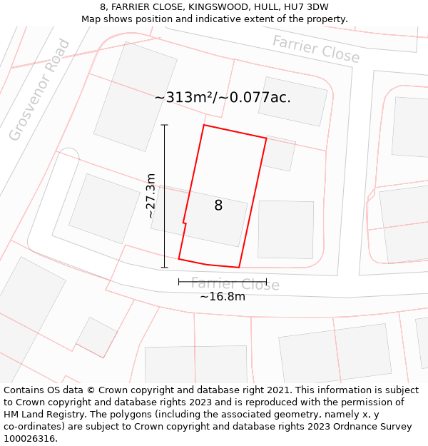 8, FARRIER CLOSE, KINGSWOOD, HULL, HU7 3DW: Plot and title map