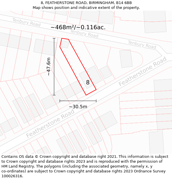 8, FEATHERSTONE ROAD, BIRMINGHAM, B14 6BB: Plot and title map