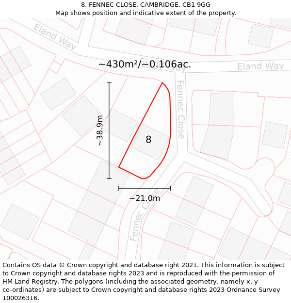 8, FENNEC CLOSE, CAMBRIDGE, CB1 9GG: Plot and title map