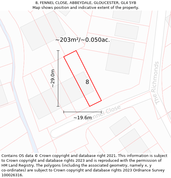 8, FENNEL CLOSE, ABBEYDALE, GLOUCESTER, GL4 5YB: Plot and title map